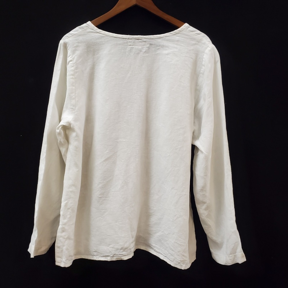Flax Womens Lagenlook Long Sleeve Linen Top Size S White Coastal Beach Nautical - Picture 2 of 9